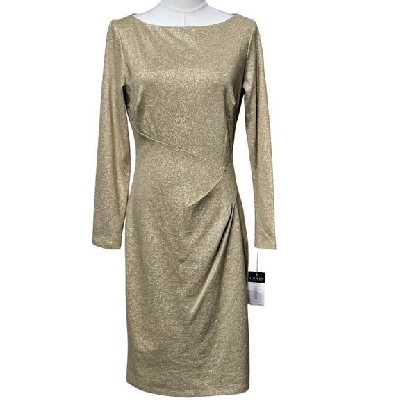 Lauren Ralph Lauren Dress Womens 6 Gold Metallic Ruched Sheath Long Sleeve  is available for purchase on au PAY Market - Imported Goods Online Store  Co.Ltd. | au PAY Market - Online Shopping Site